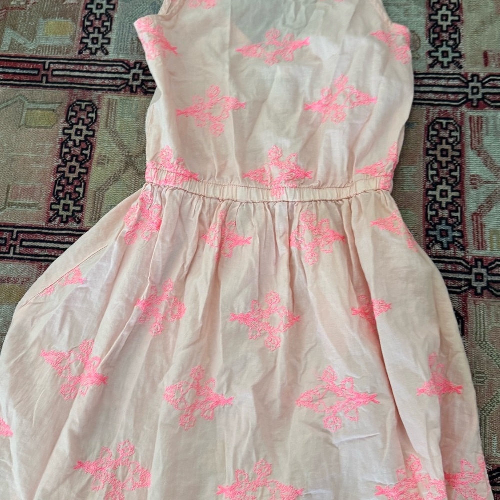 Kids White Cream Pleated Sundress Scoop Neck Casual